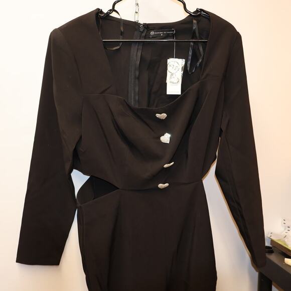 Fashion to Figure Size O (XL) Heart Button Jumpsuit with Waist Cutouts Black - Picture 4 of 16